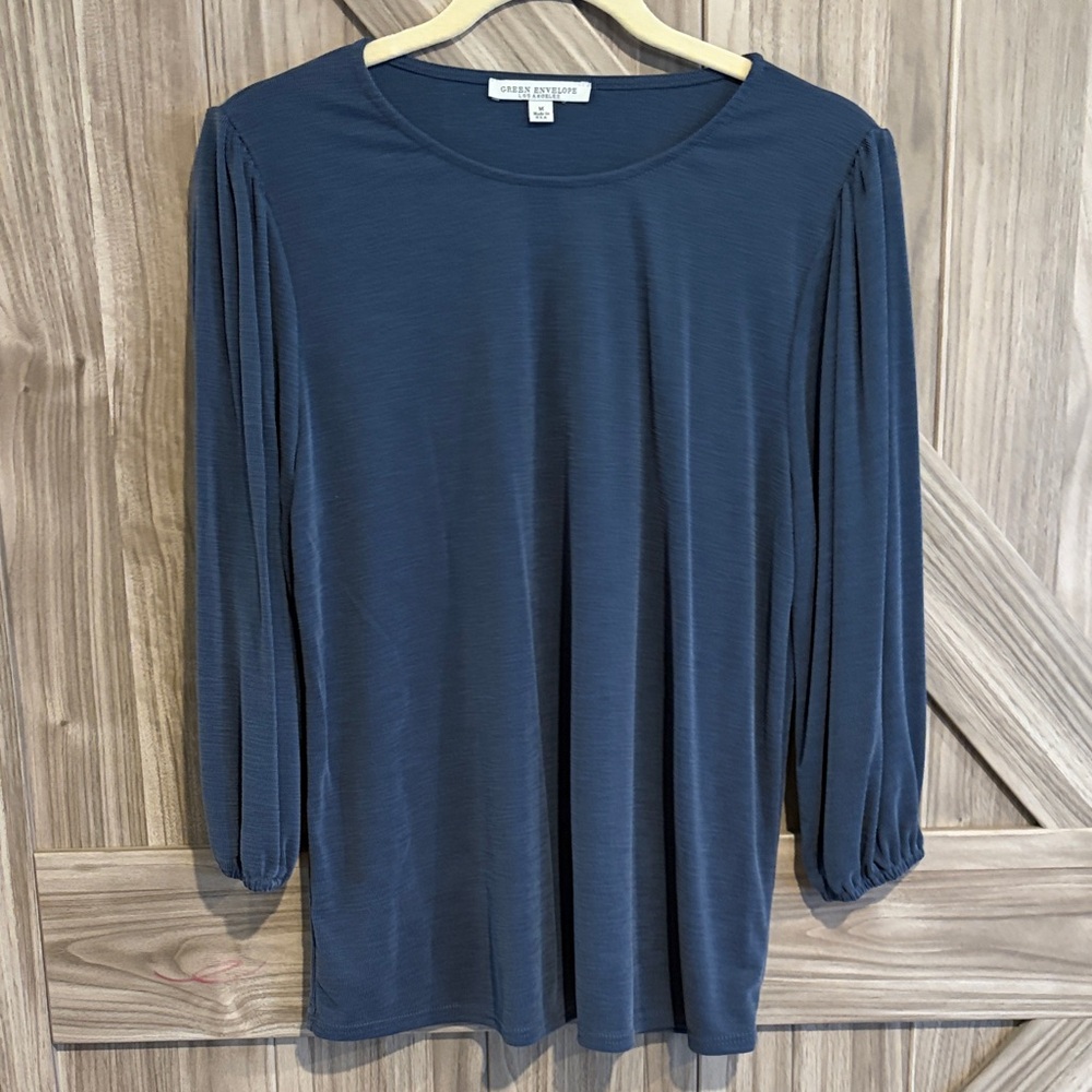 Green Envelope Slate Blue Ribbed Tee